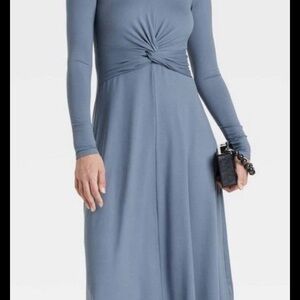 Women's Long Sleeve Twist-Front Midi Dress - A New Day Blue Small